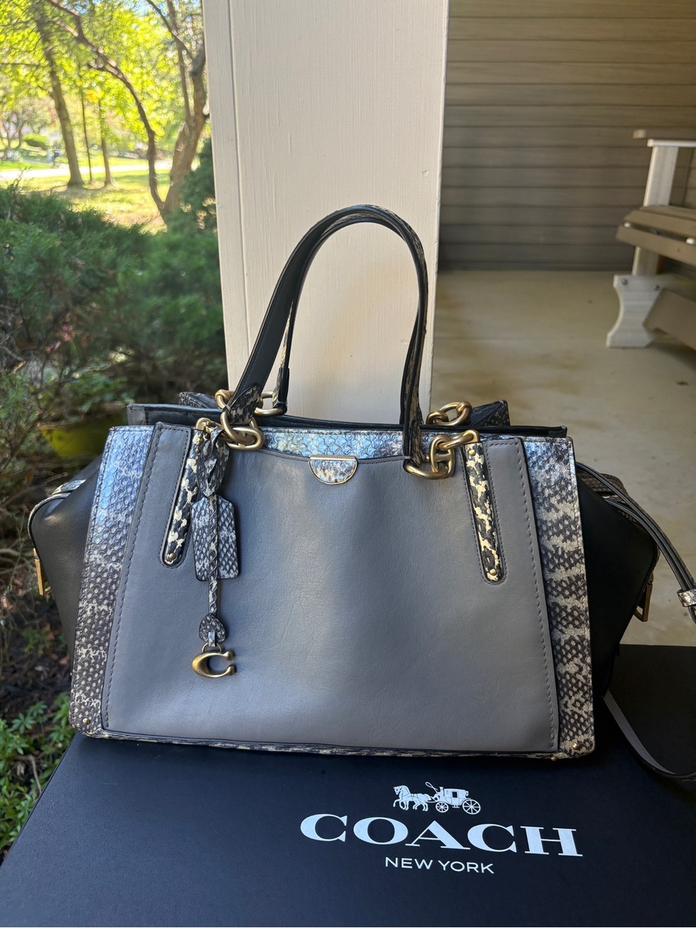 Coach Dreamer 36 Colorblock Leather Snakeskin Shoulder Bag Satchel 76459